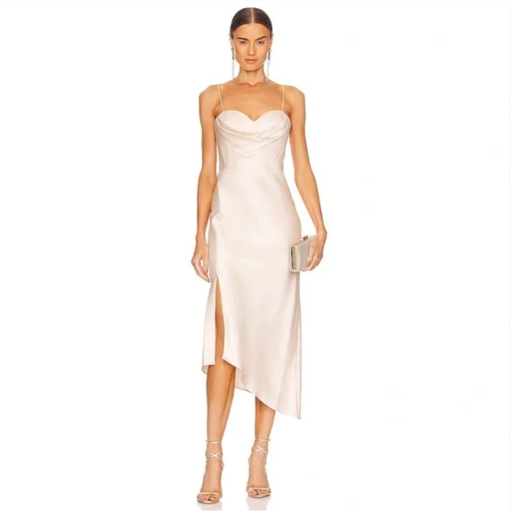 NEW $495 Alice + Olivia Midi Satin Cowl Neck Slip Dress Champagne